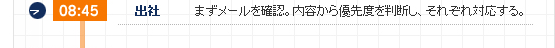 08:45 出社 まずメールを確認。内容から優先度を判断し、それぞれ対応する。